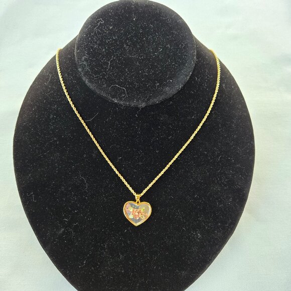 Vintage Heart Rose Pendant Genuine peridot and Diamond for Sisters Danbury Mint - Picture 3 of 7